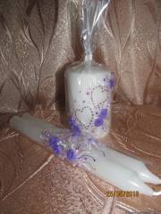 Свадебные свечи «Два сердца» в фиолетовом цвете